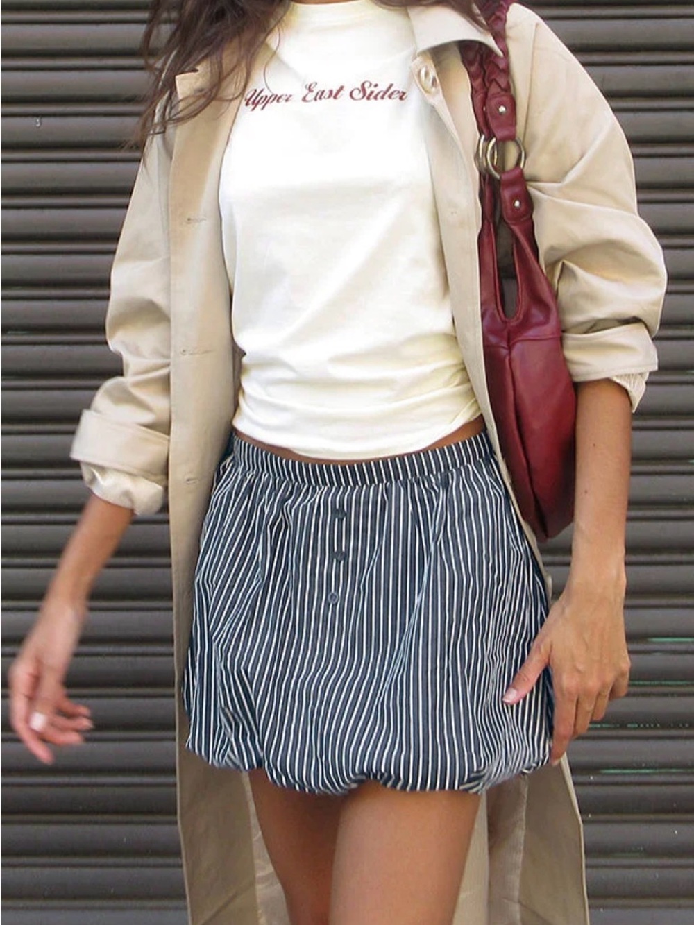 Striped Navy Bubble Hem Mini Skirt - Navy
